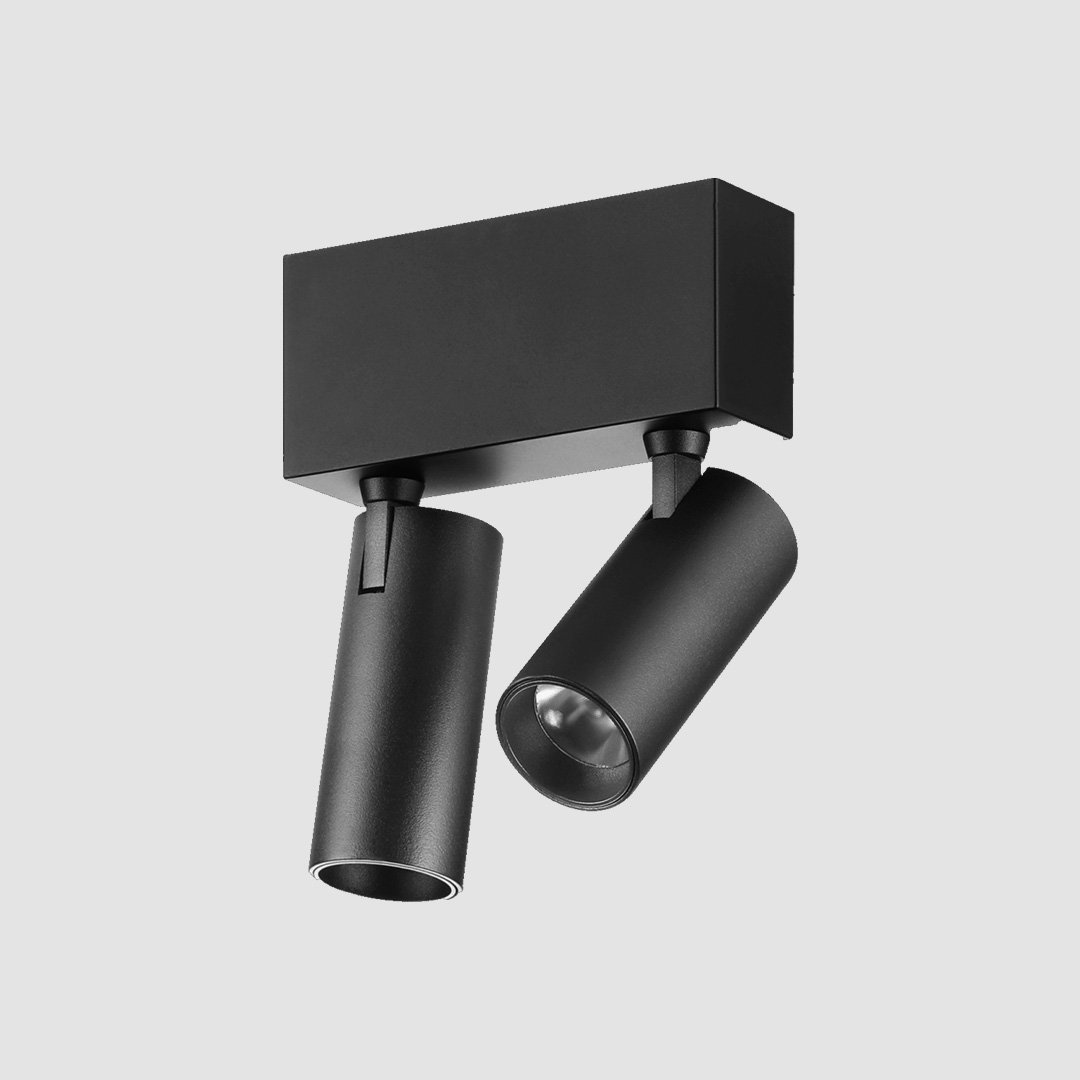 Twin Round Spot Light - Slim Track - Black