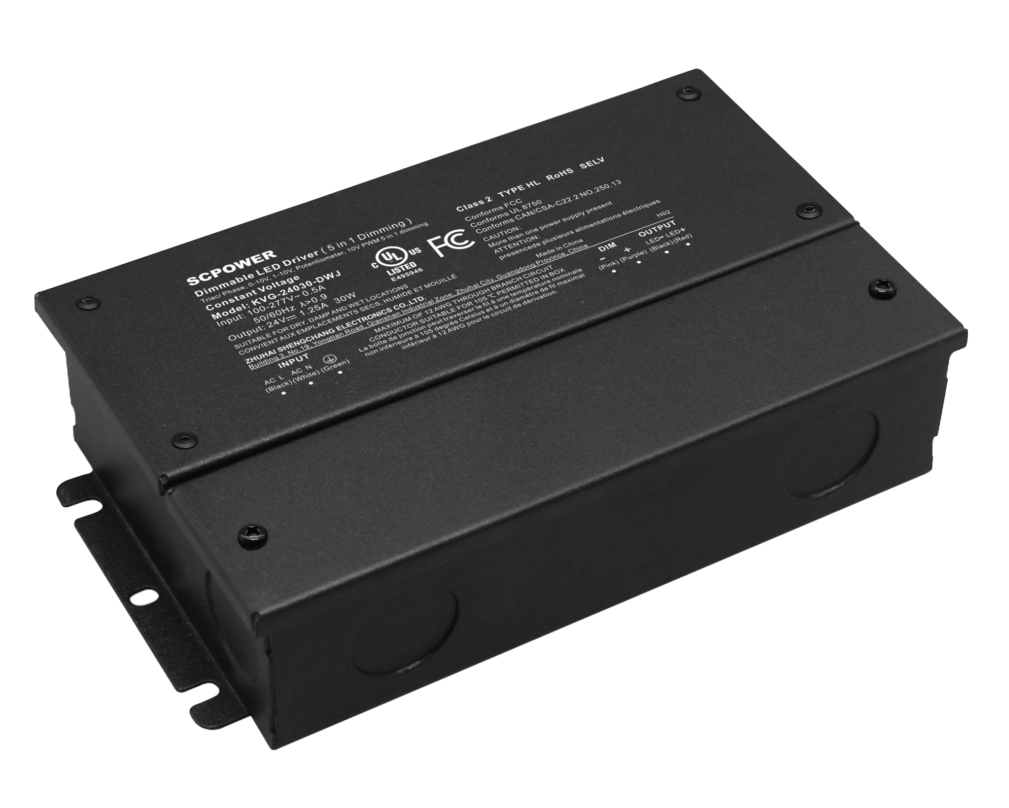 24V 5-in-1 Dimmable Driver Constant Voltage UL Class 2 - Metal